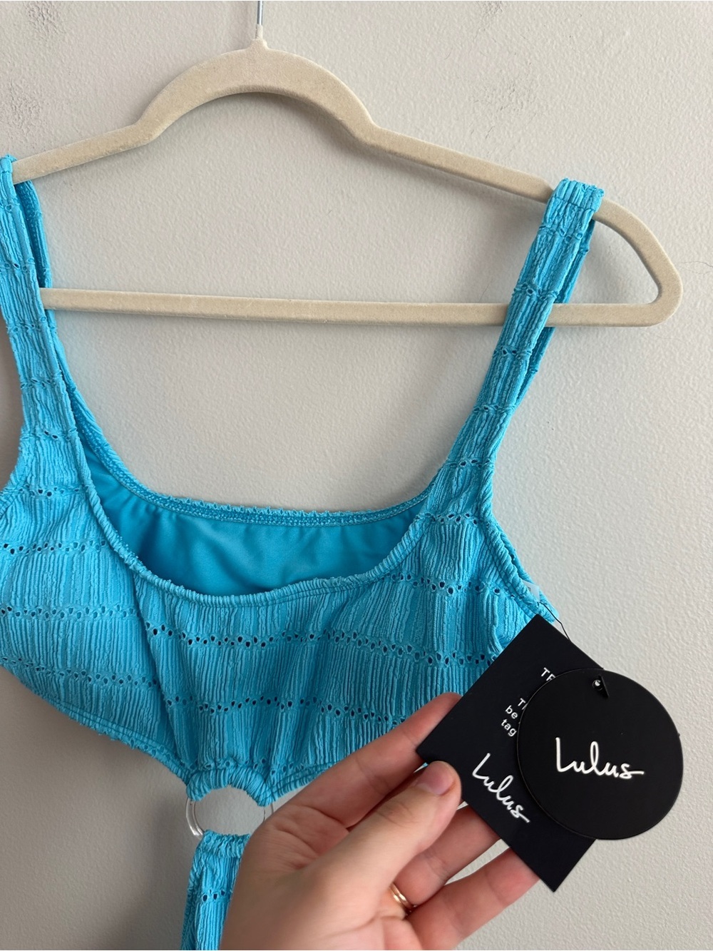 Lulus Airlie Bright Blue Eyelet O-Ring One-Piece Swimsuit NWT - Picture 7 of 9